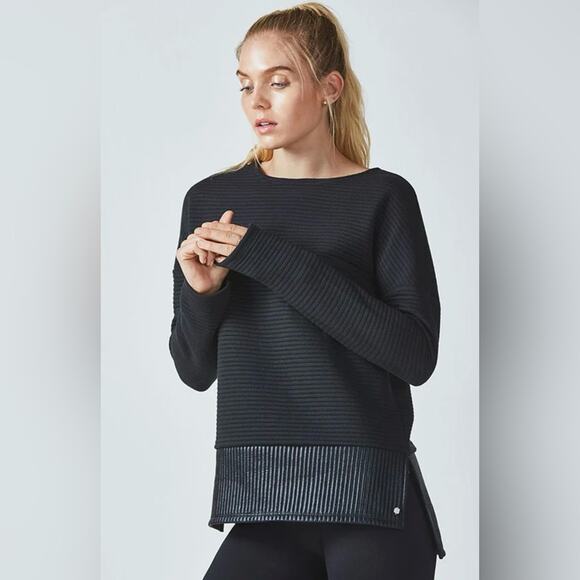 Fabletics Bre Long-Sleeve Tunic Top Sweatshirt Textured Faux Leather Look Size L - Picture 2 of 15